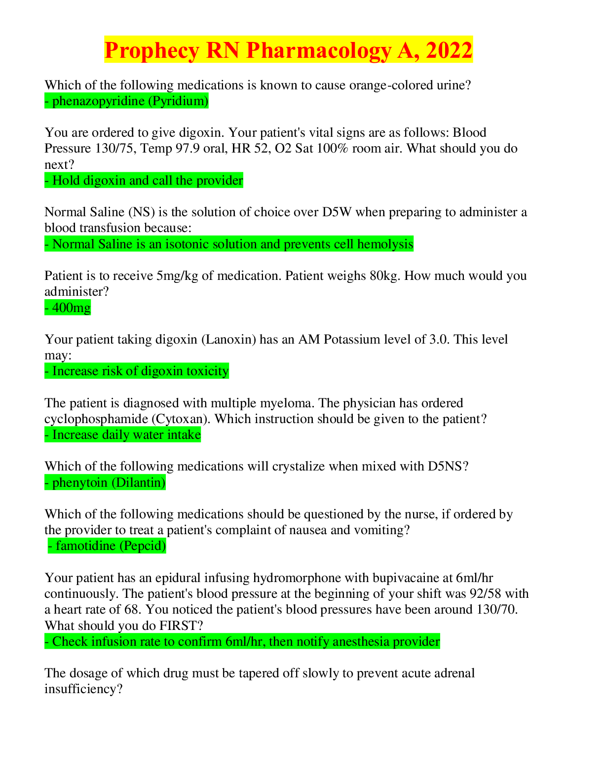 Preview image for Prophecy RN Pharmacology A, 2022